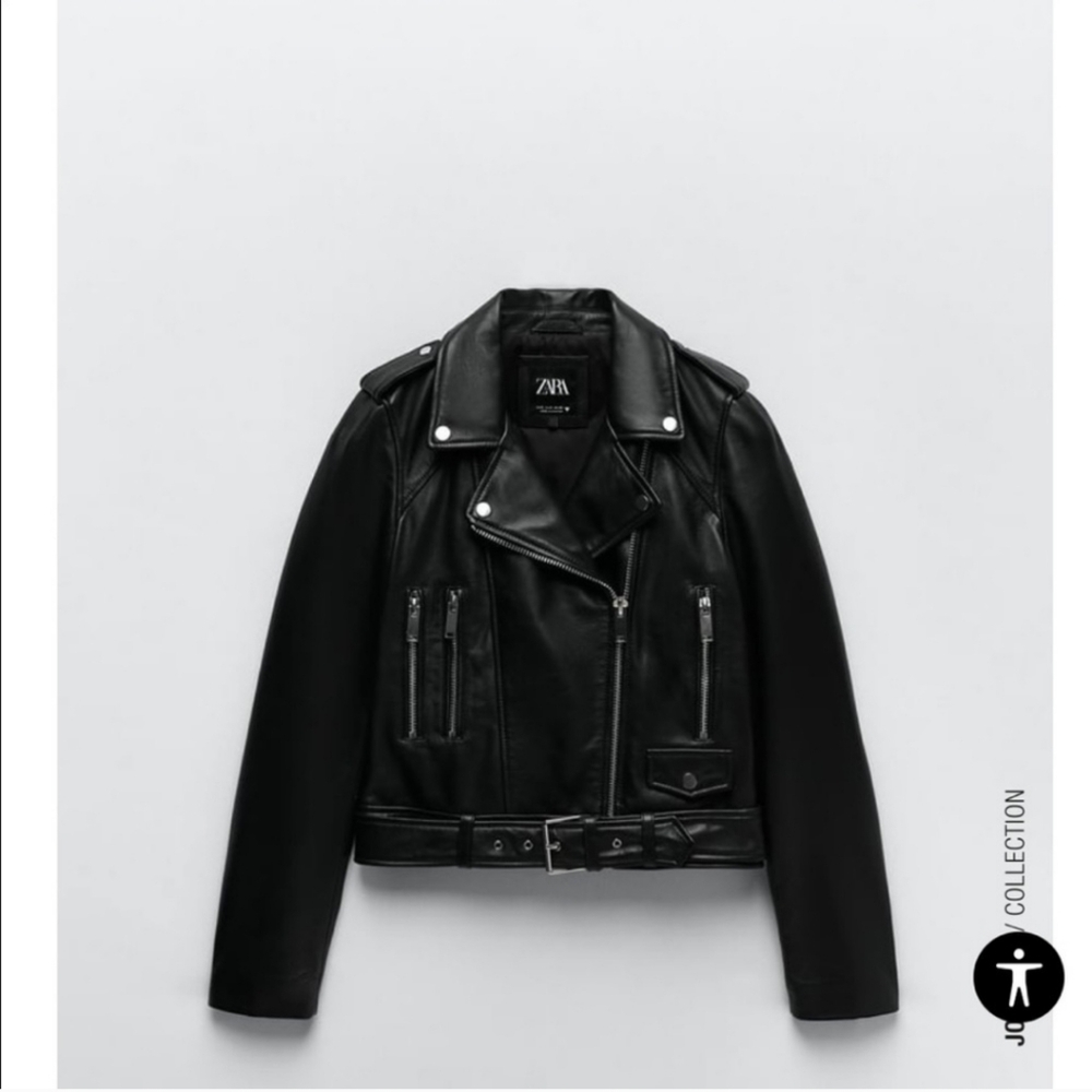 Zara NWT Black Sheep Skin Leather Moto Jacket